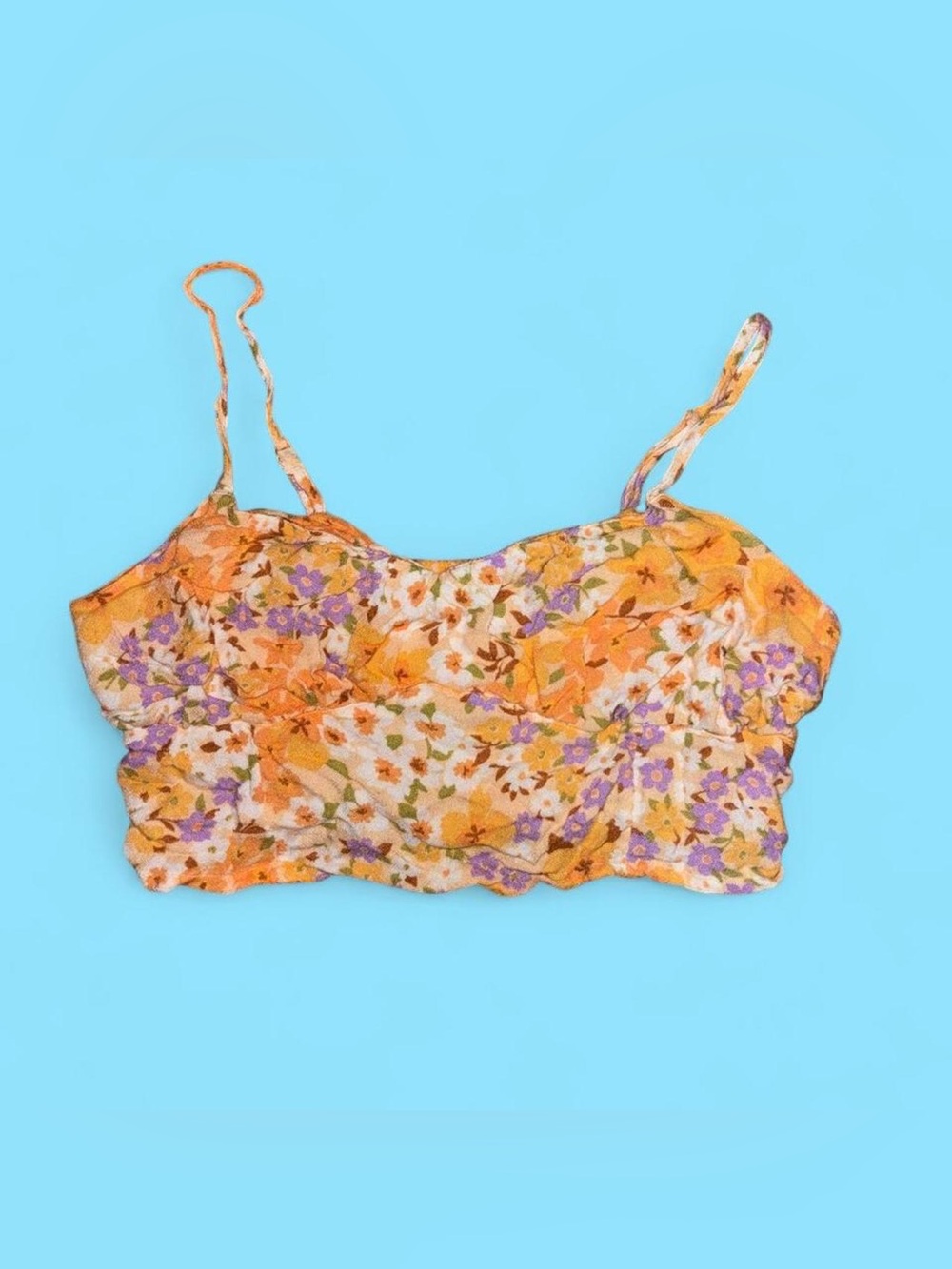 Billabong Orange & Purple Floral Spaghetti Strap Crop Top